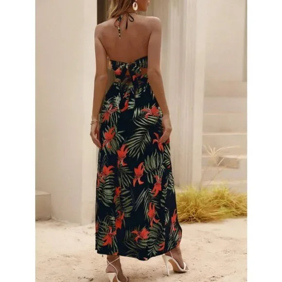 Tropical print thigh slit maxi dress - Picture 3 of 7